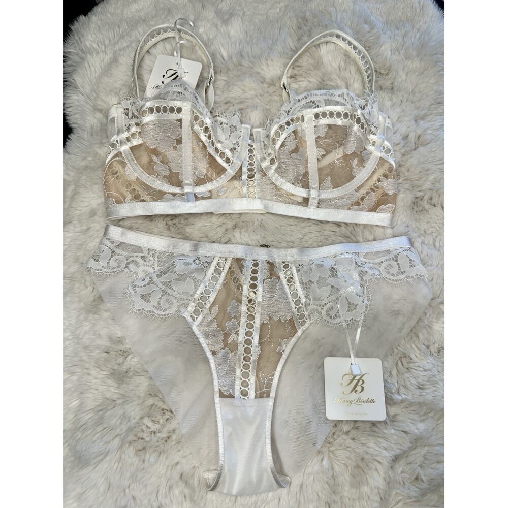 Honey Birdette MOLLY🤍 White Lace Floral 2 Piece Set 34DD & Medium Brief